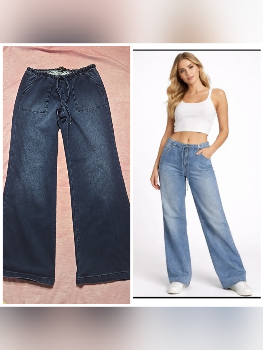 Rewash Relaxed Sporty Drawstring Baggy Jeans Size Medium 30x30